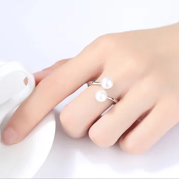 JQUUEEN 925 Sterling ezüst Korea gyűrűk elegáns egyszerű női 6-7mm természetes édesvízi gyöngyök átméretezhető esküvői nyitott gyűrűk