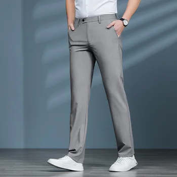 Jégselyem férfi nyári öltöny üzleti nadrág rugalmas stretch vékony Casaul egyszínű divat Új stílusos férfi nadrág