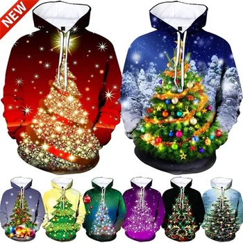 Karácsonyfa grafikus kapucnis pulóverek férfiaknak 3D A tökéletes fa nyomtatott kapucnis pulóverek Gyerek divat téli pulóver pop kapucnis pulóver felső