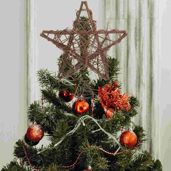 Karácsonyi rattan csillag teteje tavaszi támogatással Karácsonyi fa tetejű dekoráció Szimulált koszorú lakberendezéshez