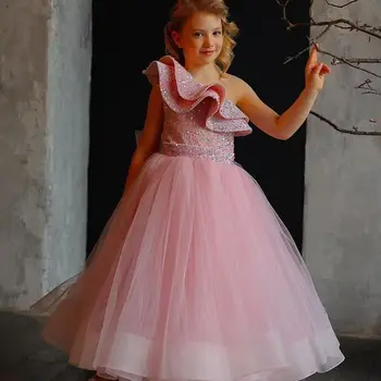 Kislányok Hercegnő Vintage Hosszú ruha Tüll Bling Ruha Gyerekek Vestido Gyerekek Esküvői Party Születésnapi Tutu ruha Aszimmetrikus