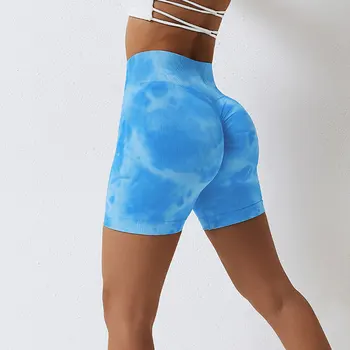 Kiömlött festék Göndör varrat nélküli jóga rövidnadrág Nylon rövidnadrág női fitnesz rugalmas lélegző fenék emelés alkalmi sport futás