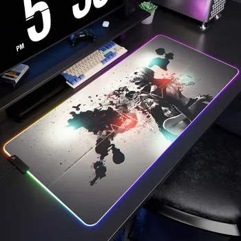 LED nagy egérpad RGB Tokyo Ghoul asztali szőnyeg PC kiegészítők Billentyűzetek Gaming Speed Desk Mat Gumi Locked Edge egérszőnyeg