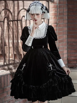 Lolita Halloween Gótikus jelmez Sötét Punk Cross Csipke Hosszú ujjú OP Ősz/Tél