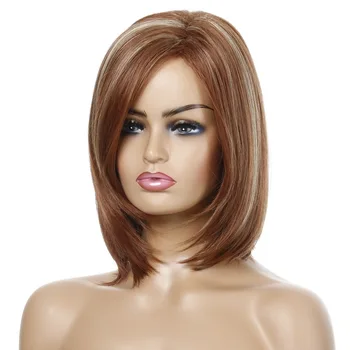 Long Ombre barna Szőke parókák Egyenes szintetikus haj parókák Bang nőknek bobo frizura cosplay szálas parókák