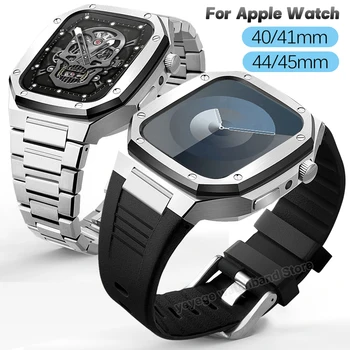 Luxus Mod Kit rozsdamentes acél szíjtok Apple Watch Band 9 8 7 6 SE 5 4 45mm 44mm 40mm 41mm fém keret IWatch sorozat