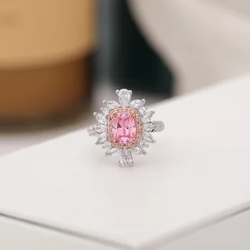Luxus márka valódi valódi ékszerek Caibao utánzat rózsaszín sárga gyémánt élő főkő 6 * 8 cirkon gyűrű női kiváló minőségű