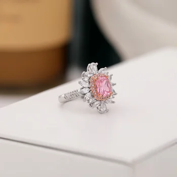 Luxus márka valódi valódi ékszerek Caibao utánzat rózsaszín sárga gyémánt élő főkő 6 * 8 cirkon gyűrű női kiváló minőségű