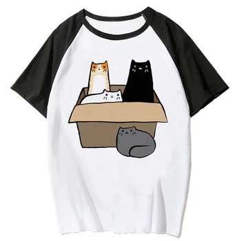 Macskák dobozban póló nők Japán póló lány haradzsuku ruhák