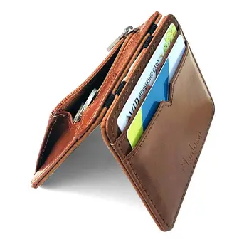Man kis bőr mágikus pénztárca érmezsebbel Férfi mini pénztárca pénztáska hitelkártyatartó klip készpénzhez
