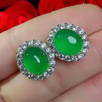 natúr zöld jáde fülbevaló intarziás luxus cirkon Mianmar Jadeite Stud fülbevaló női finom ékszer kiegészítők Barátnő Anya ajándék