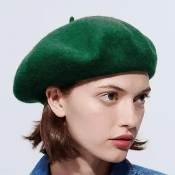 Női gyapjú svájcisapka Francia művész stílus Meleg téli kalap Retro sima egyszínű elegáns Minden passzoló őszi sapka