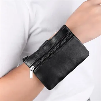 Női kis érme pénztárca váltó pénztárcák nőknek Valódi bőr csuklótáska Sleeve Mini cipzáras tasak kulcstartóval sac femme