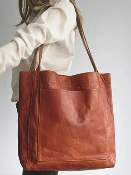 Női vintage válltáska bevásárlótáska Egyszerű és sokoldalú puha bőr zsebtáska viasz bőr felület vízálló futártáska