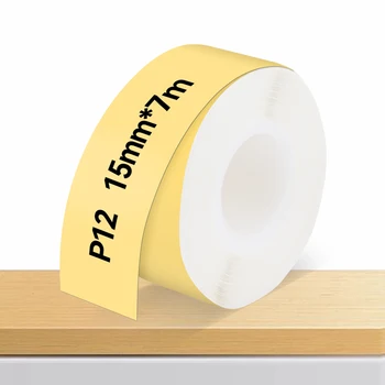 P12 Címkepapír 15mmx7m Fehér sárga Öntapadós P12 folyamatos címkeszalag P12-hez P15 Hőcímke-nyomtató DIY P12 matrica