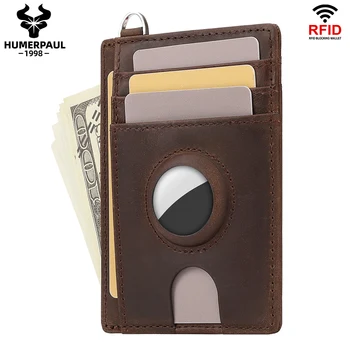 Retro vékony RFID hitelkártyatartó AirTag fedéllel Marhabőr Mini pénzes tok férfiaknak Női üzleti kártyatartó tok 8 * 1 * 11cm