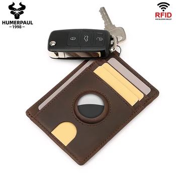 Retro vékony RFID hitelkártyatartó AirTag fedéllel Marhabőr Mini pénzes tok férfiaknak Női üzleti kártyatartó tok 8 * 1 * 11cm