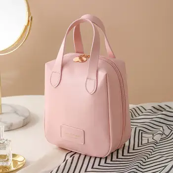 rózsaszín fehér nagy kapacitású kozmetikai táska hordozható pu női sminktasak vízálló piperetáska tartós sminkszervező tok