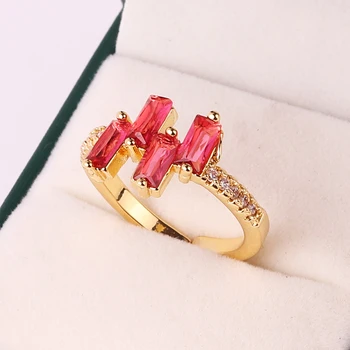 Rózsaszín/piros/lila/zöld cirkon ujjgyűrűk nőknek Lányok 18K aranyozott CZ Fashion Party születésnapi ékszer ajándék