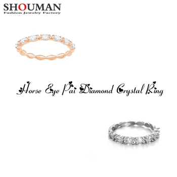 SHOUMAN Premium Luxury Romantic Horse Eye Row gyémánt cirkon ünnepi esküvői női gyűrű