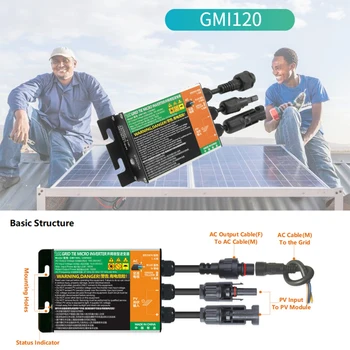 Solar Off-Grid képes Micro-inverte Könnyen telepíthető megbízható teljesítmény Költséghatékony hálózati inverter GMI180L 10,8-30V 180V-280VAC