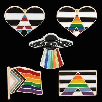Szivárvány LGBT zománc tű zászló Idegen űrhajó szív Szivárvány fém jelvény Bross dzseki farmer hajtóka kitűző meleg leszbikus kiegészítőkhöz