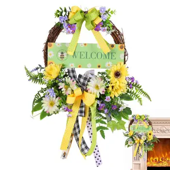 Tavaszi koszorú Üdvözlő ajtó jel Eukaliptusz koszorúk virágmasnival Üdvözlő ajtó jel Ajtó lógások dekoráció koszorú fesztiválra