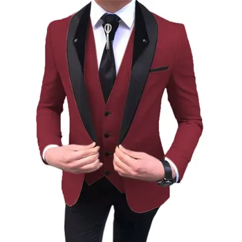 Tavaszi/őszi férfi öltönyök Hivatalos üzleti blézer fekete csúcsos kabát+mellény+nadrág 3 részes vőlegény esküvői szmokingi traje de hombre