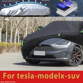 Tesla Model X Fit kültéri védőautó-huzatokhoz Hótakaró Napernyő vízálló Porálló Külső fekete autóhuzat