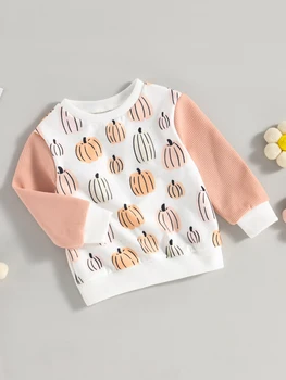 Toddler Kids Girl Pullover pulóverek Halloween Tök Nyomtatás Kontraszt Szín Hosszú ujjú Legénység Nyak Infnat Top