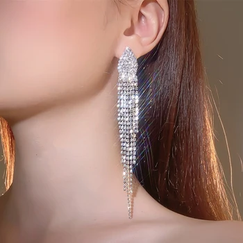 TREAZY menyasszonyi kristály hosszú fülbevaló csillogó ezüst színű strassz lógó csepp fülbevaló nőknek Esküvői ékszer kiegészítők