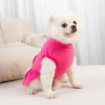 Trendy kisállat ruha Hangulatos gyapjú kisállat ruha stílusos rakott szegélyű ruha kis- és közepes kutyáknak Téli ruházat kölyöknek Aranyos kisállat ruha