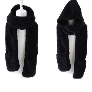 Téli meleg nők kapucnis pulóver kesztyű zseb fülfüles kalap Hosszú sál kendő Snood pakolások