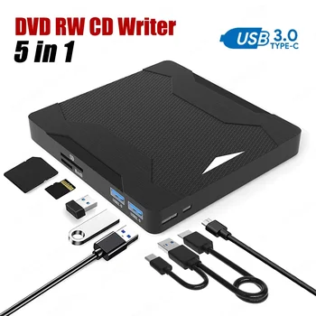 USB külső DVD-olvasó USB 3.0 C típusú DVD-RW CD-RW író felvevő TF SD optikai meghajtó CD DVD ROM író PC laptophoz