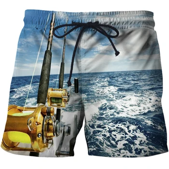 Vicces 3D horgászat Nyomtatott strandnadrág férfi nyári fürdőruhákhoz Alkalmi szörf rövidnadrág Férfi strandruházat Úszónadrág