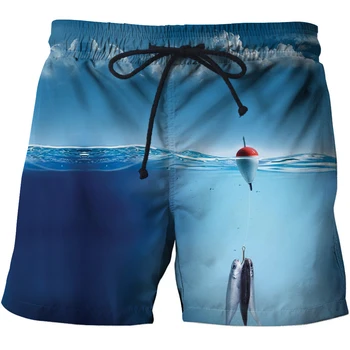 Vicces 3D horgászat Nyomtatott strandnadrág férfi nyári fürdőruhákhoz Alkalmi szörf rövidnadrág Férfi strandruházat Úszónadrág