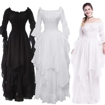 Vintage viktoriánus középkori ruha reneszánsz fekete gótikus ruha női cosplay Halloween jelmez báli hercegnő ruha Plus méret 5XL
