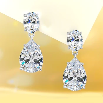 Waterdrop White Diamond Sterling ezüst fülbevaló magas széntartalmú gyémántokkal berakva, egyszerű és elegáns, körte alakú édes szépség
