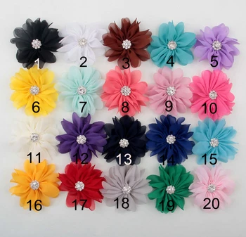 Yundfly 10DBS 7cm DIY sifon virág strasszos gombbal csecsemőknek Kisgyermek haj kiegészítők Szövet haj virágok