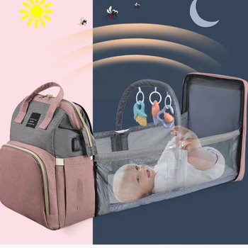 Összecsukható anyuka táska Könnyű hordozható összecsukható kiságy Nagy kapacitású hátizsák