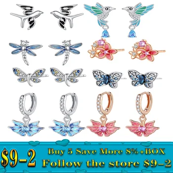 Új a divatban Tavaszi sorozat fülbevalók nőknek 925 sterling ezüst pillangó szitakötő virág fülcsapok finom esküvői ékszerek