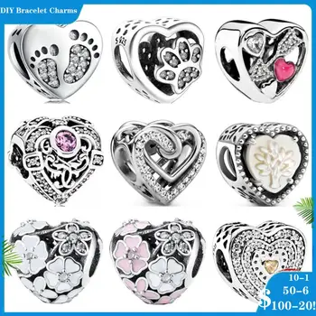 Új ezüst 925 Charms szív áttört Szerelem lábnyom Virágfa gyöngyök illeszkednek eredeti Pandora karkötő charm ékszer ajándék