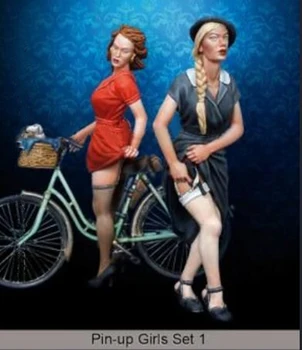 Új összeszereletlen 1/35 ősi nő (NINCS kerékpár, csak 2 nő van) Gyanta figura festetlen modellkészlet