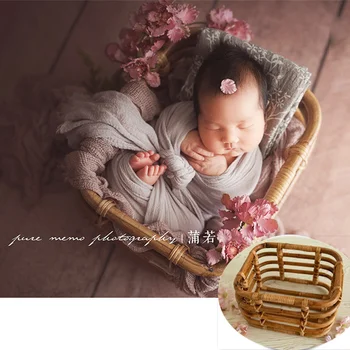Újszülött fotózás kellékek Lány kézzel készített retro szőtt kosár Fotografie kiegészítők Stúdió baba fotózás ágy háttér szék