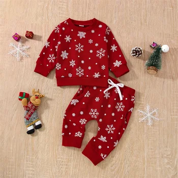 Újszülött kisfiú lány karácsonyi ruha hosszú ujjú legénynyakú pulóver nadrág szett kisgyermek baba őszi téli ruhák