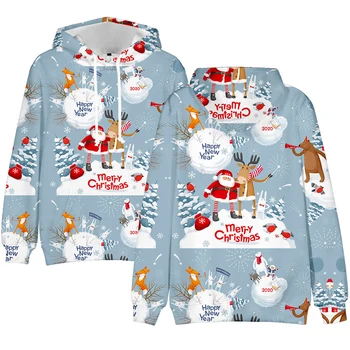 Őszi férfi kapucnis pulóver 3D nyomtatás Karácsonyi újévi hosszú ujjú ingek Túlméretezett laza ruhák Divat alkalmi sportruházat pulóver